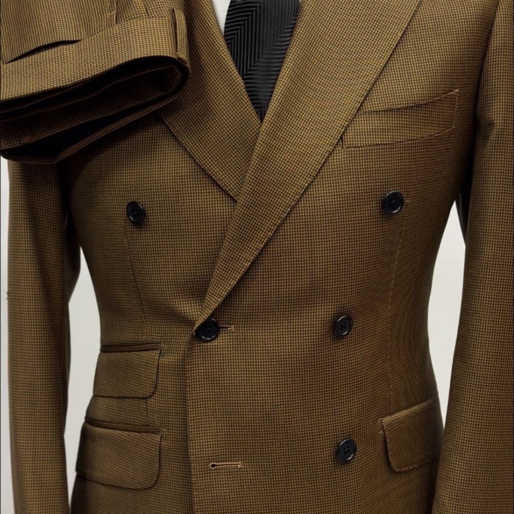 Men's Brown Double-Breasted copper brown hoodstooth